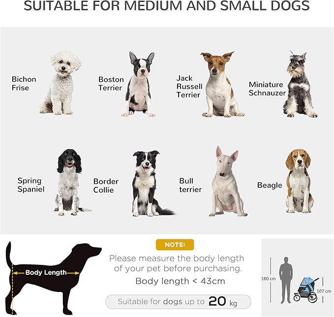 NicBex Dog Stroller with 3 Big Wheels Foldable Cat Stroller with Adjustable Canopy