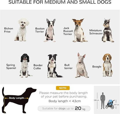 NicBex Dog Stroller with 3 Big Wheels Foldable Cat Stroller with Adjustable Canopy