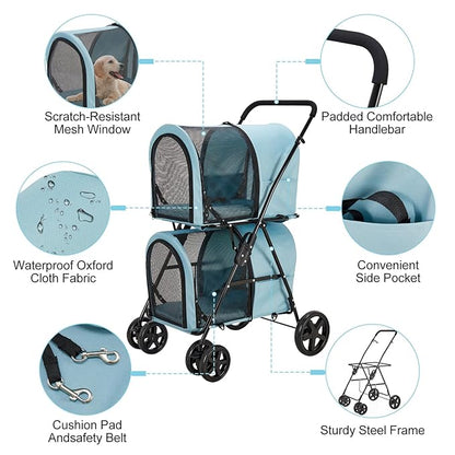 Double Pet Stroller for Dogs and Cats with 2 Detachable Carrier 4 Wheels,