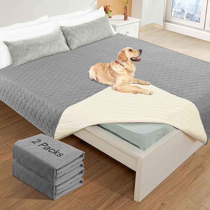 2 Pack Waterproof Dog Bed Cover Blanket Non Slip Couch Cover for Pets Large Dog Cat Kids Children Sofa Furniture Protector(82"×82", Light Grey)