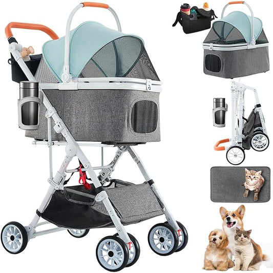 Pet Stroller 33 Lbs,Adjustable Handle,180˚ Convertible