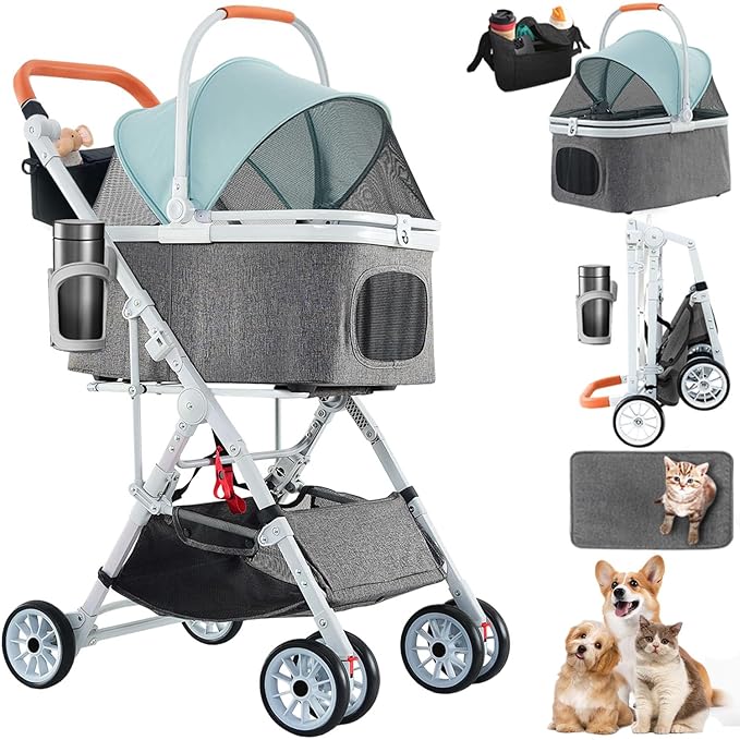 Pet Stroller 33 Lbs,Adjustable Handle,180˚ Convertible