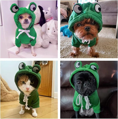 Dog Christmas Halloween Costumes,Dog Hoodies for Small Dogs Cats, Cat Puppy Outfits,Yorkie Chihuahua Pomeranian Clothes (Small, Green-Frog)