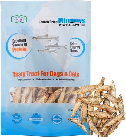 Amzey Minnows - 3.5 oz Freeze Dried - 100% Natural Premium Cat Treats - Minnows Treats - Freeze Dried Minnows for Cats & Dogs - Bulk Package Minnows (1.6 "to 2.8" Length Each)