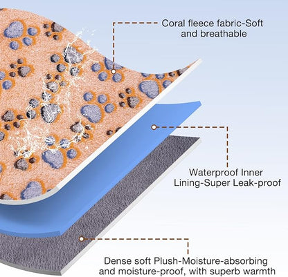 Waterproof Dog Blankets for Small Dogs 1 Pack 3 Washable (Paw-1, M-30 20in)