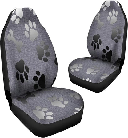 Grey Black Dog Paw Bones Pattern Universal Car Interior Accessories Decoration 2 Pack