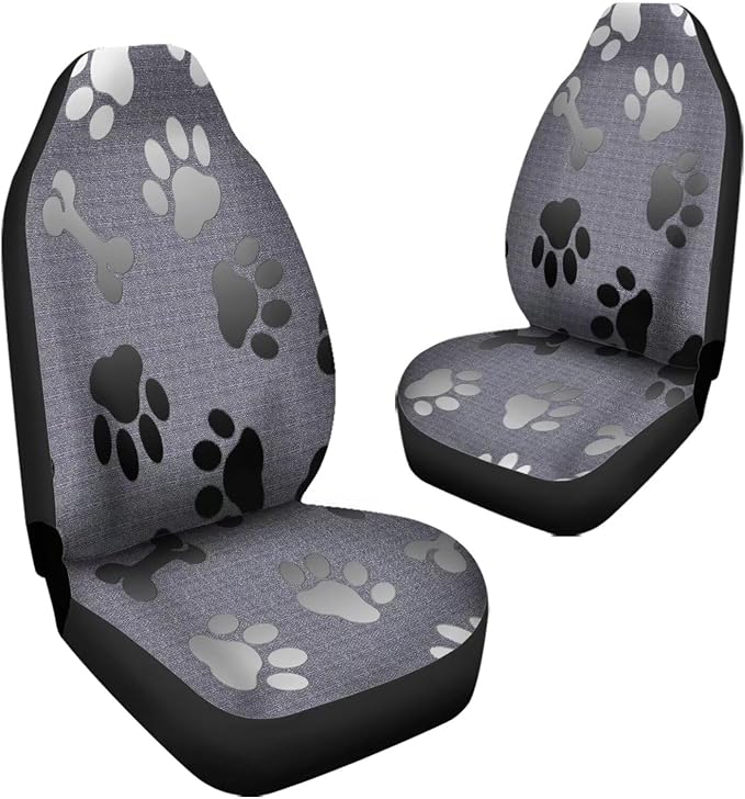 Grey Black Dog Paw Bones Printed Car Seat Cover only for Front