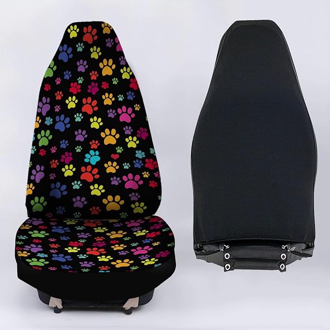 Colorful Dog Paw Printed Car Seat Cover Only for Front 2-Piece Waterproof