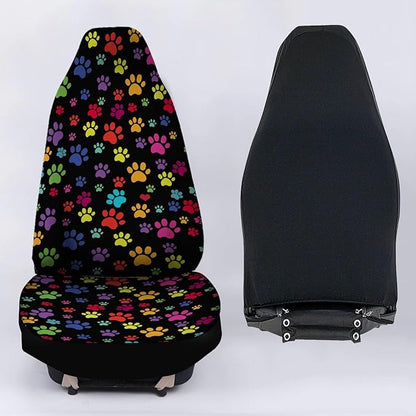 Colorful Dog Paw Printed Car Seat Cover Only for Front 2-Piece Waterproof