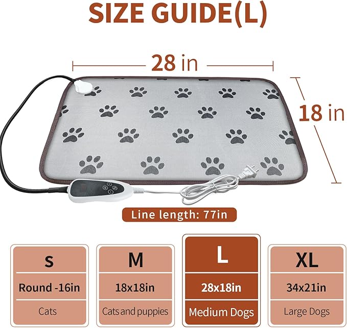 Dog Heating Pad for Dogs 28x18in Waterproof Pet Heating Pad Smart Thermostat Switch
