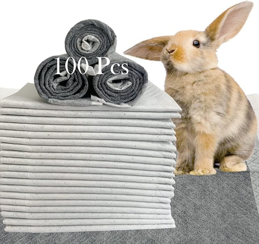 100 Pcs Rabbit Pee Pads,Puppy Potty Training Pad Small Animals Super Absorbent Disposable Cage Liners Bamboo Charcoal Quick-Dry Mats for Rabbits Hedgehogs Chinchillas Cats Dogs(13x18In)