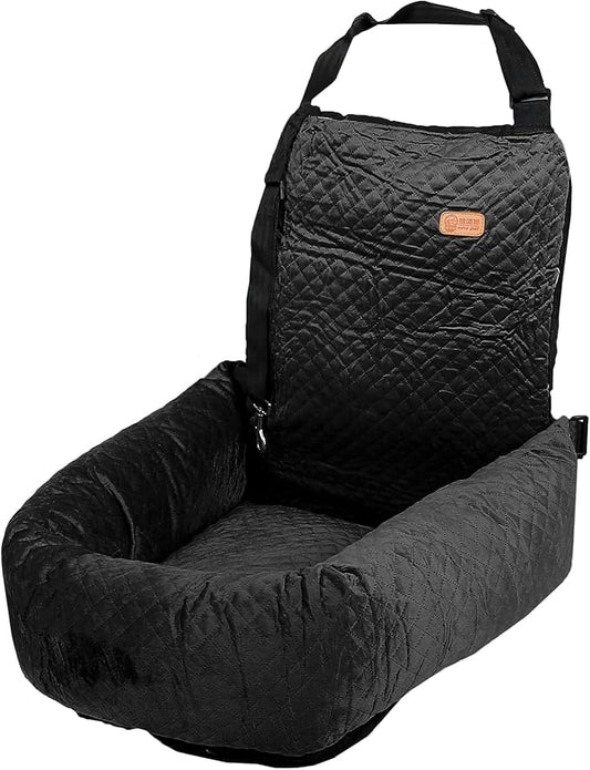 X AUTOHAUX Dog Car Pet Booster Seat Warm Flannel Puppy Bed Blankets Travel Safety Carriers Detachable Washable Cover with Seat Belt for Medium Small Sized Pet Cat Up to 35lbs Black