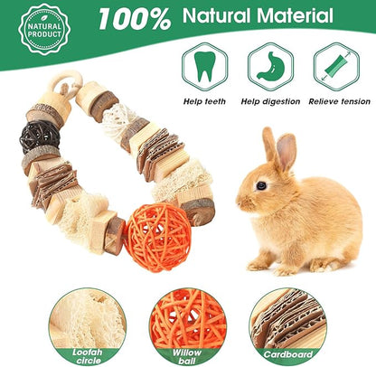 Abizoo Guinea Pig Chew Toys,Bunny Toys Hanging,Natural Wood for Rabbits Teeth Grinding Chinchilla,Bird,Dwarf Hamster,Rabbit Chew Toys Treats Small Animals Enrichment Boredom for Cage