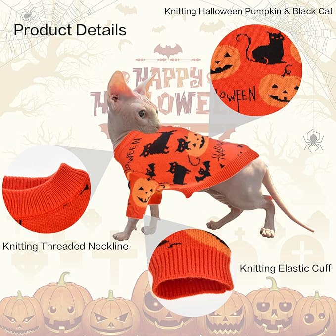 Halloween Sweater Costume for Dogs Cat Pumpkin Knitwear