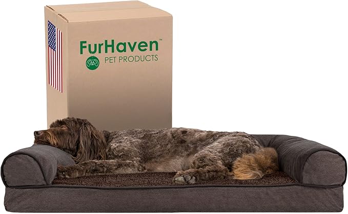 Furhaven Memory Foam Dog Bed for Large/Medium Dogs w/ Removable Bolsters & Washable Cover 55 lbs