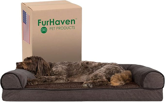 Furhaven Memory Foam Dog Bed for Large/Medium Dogs w/ Removable Bolsters & Washable Cover 55 lbs