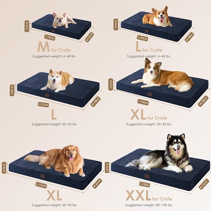 EHEYCIGA Orthopedic XL Dog Beds for Extra Large Dogs with Removable Washable Cover for Crate 41x27