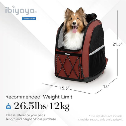 ibiyaya - Pet Carrier for Medium and Large Dogs - Champion 3-in-1 Large Dog Backpack Carrier with Water Resistant Fabric, Extra Storage, and Minimalist Folding and Storage - Maroon