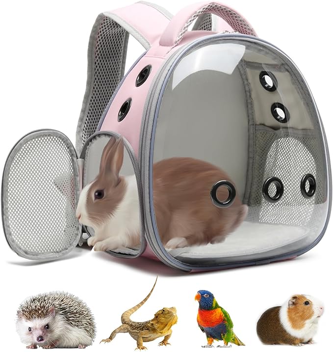 Portable Travel pet Backpack Carrier Hamster Bag Guinea Pig Bird small dog cat Backpack Turtle Carrier Rabbit Cage Rabbit Guinea Pig Squirrel Bearded Dragon Breathable Hangbag (pink)