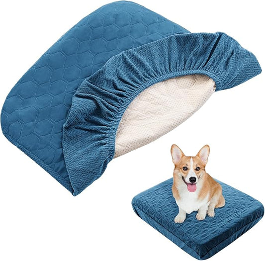 nanbowang Waterproof Dog Bed Covers Replacement Washable Pet Hair Easy to Remove, Dog Pillow Cover Quilted, Pet Bed Cover Lovely Puppy Bed Cover for Dog/Cat 44x54x6