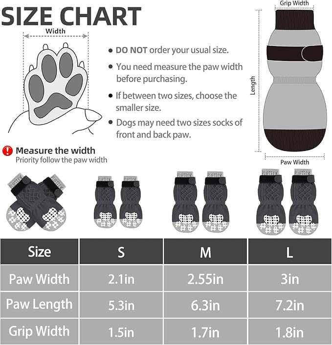 PUPTECK Anti Slip Dog Socks 2 Pairs with Double Grippers for Hardwood Floors