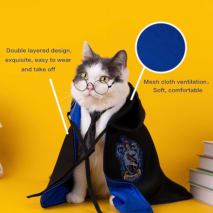 Dog cat Halloween Costume Cape, Puppy cat Costume pet Cape Cosplay Party, pet Party Costume Suitable for Small and Medium-Sized Dogs Puppies and Cats (Small, Blue)