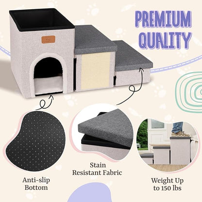 downluxe Dog Stairs for Small Dogs (3-Step Pet