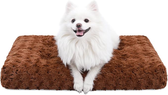 KSIIA Washable Dog Bed Deluxe Plush Dog Crate Beds Fulffy Comfy Kennel Pad Anti-Slip Pet Sleeping Mat for Large 23" x 18", Brown