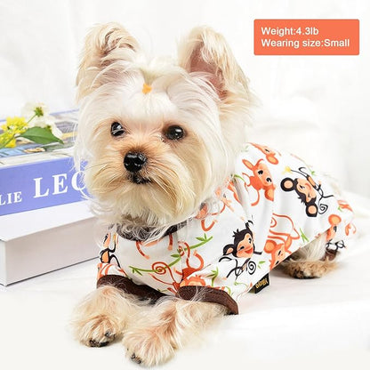 Cute Pet Clothes Dog Pajamas for Small Dogs Boy Girl Soft Stretch Puppy Clothes Dog Pjs Summer Dog Jammies Onesies Dog Outfits for Chihuahua Yorkie Teacup Cat Apparel Clothing (Small, Cute Monkey)