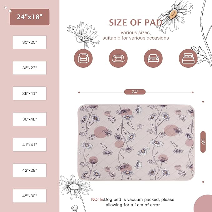 IEUUMLER Washable Pee Pads for Dogs 2 Pack EU007 (Pink 24"X18"-2pcs)