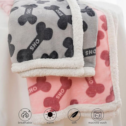 Dog Blankets 6 Pack Flannel Fleece Sherpa Puppy Throw Blankets Bulk 30x43 Inch Warm Sleeping Ultra Soft Bone Printed Plush Fluffy Paw Mat for Pet Couch Bed, Grey and Pink