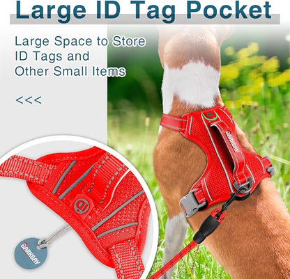 BARKBAY Dog Harness No Pull with ID Tag Pocket - Heavy Duty, Reflective, Easy Control for Large Dogs (Red,S)