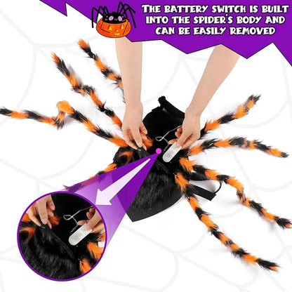 Dog Halloween Costumes, Furry Dog Spider Costume with 64 LED, Giant Spider Halloween Costume for Medium Large Dogs, Funny Dog Halloween Costumes for Cat Pet Halloween Party Cosplay (Orange)