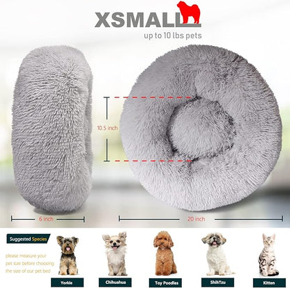 Extra Small Dog Bed Cute Grey Dog Bed Washable 19 inches Donut Fluffy Small Pet Beds 10 lbs