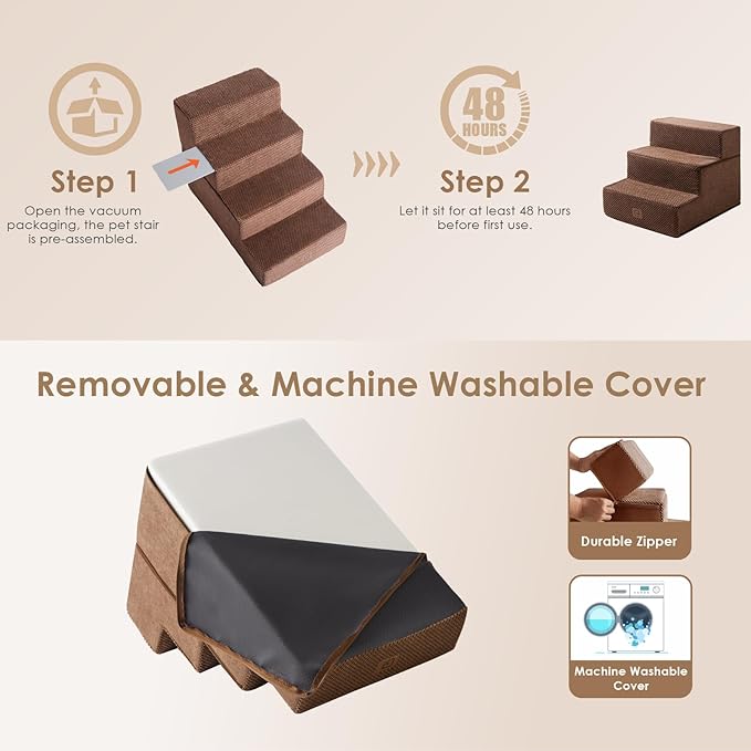 EHEYCIGA Dog Stairs for Small Dogs 13.5" H 3-Step Dog