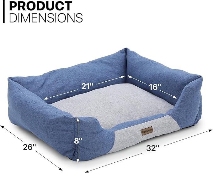 MoNiBloom 32"x26"x8" Dog Beds for Large Size Dogs Machine-Washable Linen-Like Fabric Pet Beds Warming Cozy Soft Bed for Dogs and Cat