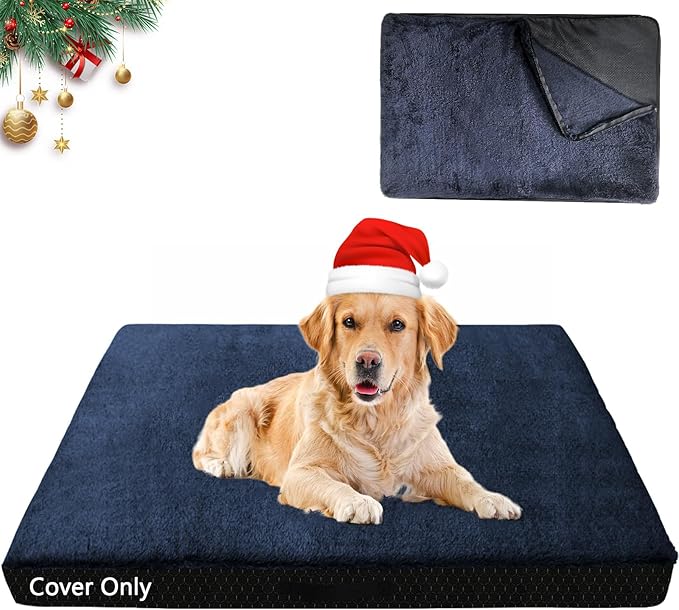 COSHNIBI Dog Bed Covers Replacement Washable, 30Lx20Wx4H Inch Waterproof Dog Bed Covers Soft Plush Replacement with Zipper, Removable Cover & Anti-Slip Bottom for for Dog/Cat, Cover Only