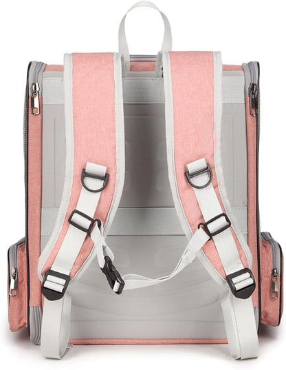 Travel Fat Cat Backpack Carrier, Full Ventilation Pet Carrier Backpack for Cats and Puppy, Airline Approved Cat Carrying Backpack for Travel and Hiking (Pink)