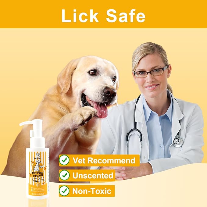 Dog Paw Pad Balm, All-Natural Cat and Dog Paw Cream and Lotion, Protects, Heals, Moisturizes & Soothes Dry Cracked Paws and Nose, Dog Paw Protector Lick Safe, 3.4 Oz