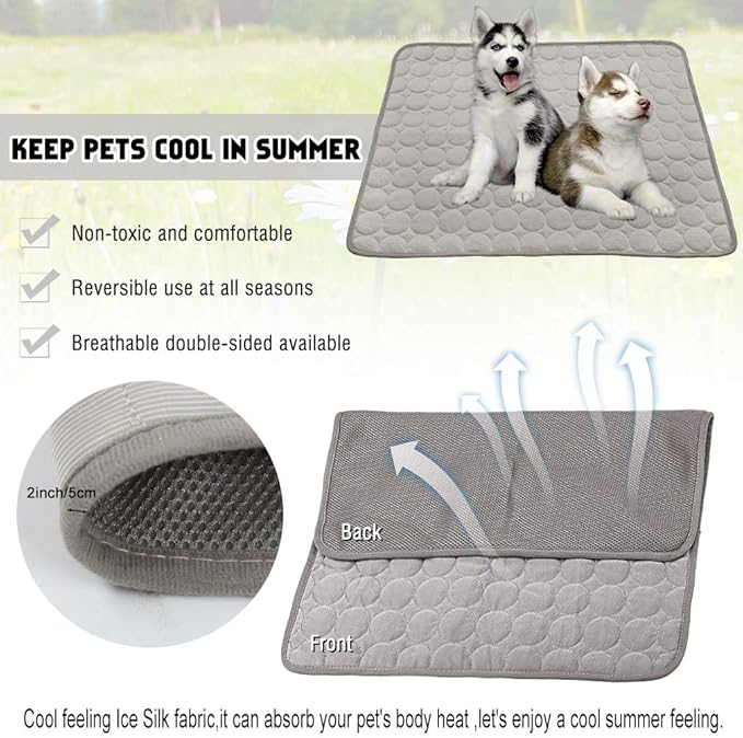 VeMee Summer Cooling Mat for Dogs Cats Ice Silk Self Dog Cooling Mat Breathable Pet Crate Pad Portable & Washable Pet Cooling Blanket for Outdoor or Home (28 X 22in