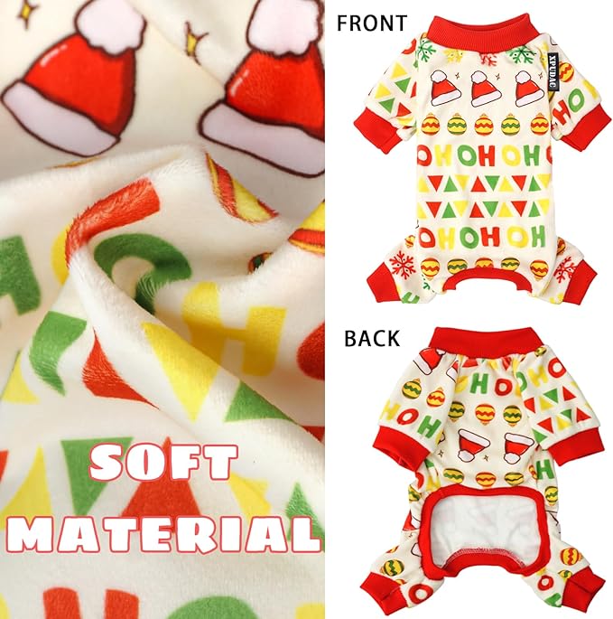 Xpudac 4 Piece Dog Christmas Pajamas Santa Pet Clothes Cute Snowman Dog Pajamas for Small Dogs Red Green X-Small