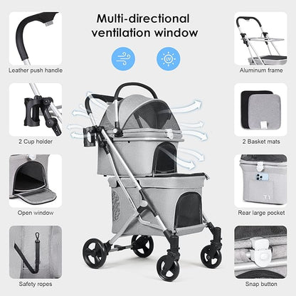 T1 Double Pet Stroller for 2 Small Dogs
