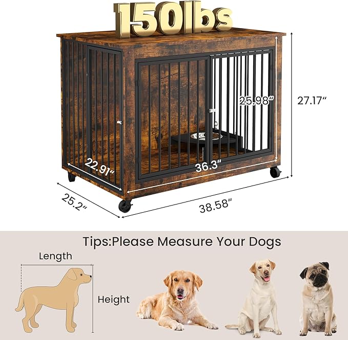 Rovibek Dog Crates for Large Medium Dogs 38.6", Large 3 Doors,