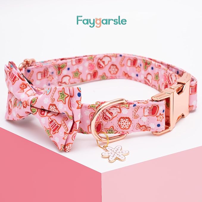 Faygarsle Pink Dog Collar Christmas Design with Bow