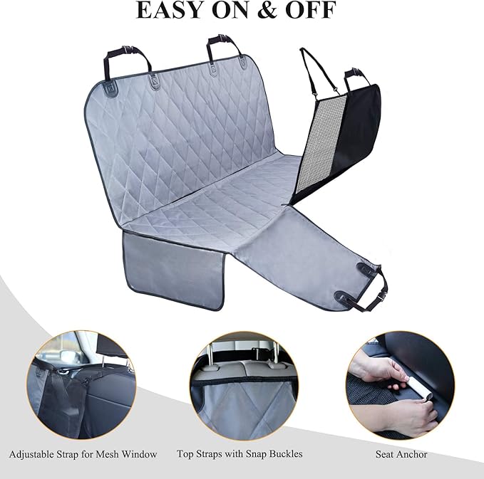 VIVAGLORY Dog Car Hammock with Extra Strap & Buckles for Mesh Visual Window 4 Layers