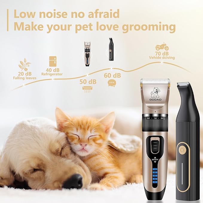 Dog Clippers Grooming Kit Hair Clipper -4 in 1Low Noise -Rechargeable-Cordless Quiet Paw Trimmer Nail Grinder, Trimmer Grooming for Thick Hair&Coats,Pet Shaver for Small and Large Dogs Cats