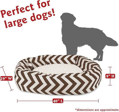 40 inch Chocolate Chevron Sherpa Bagel Dog Bed