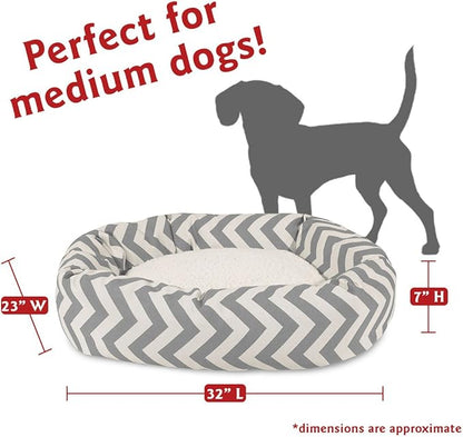 32 inch Grey Chevron Sherpa Bagel Dog Bed