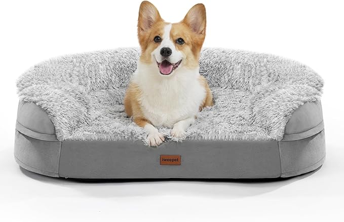 3.7 inch Thickened Orthopedic Dog Beds for Small Dogs, Supportive Dog Sofa Bed with 28D Egg-Crate Foam, Removable Washable Plush Cover, Waterproof Lining, Half-Round Design for Puppy,Senior Dog