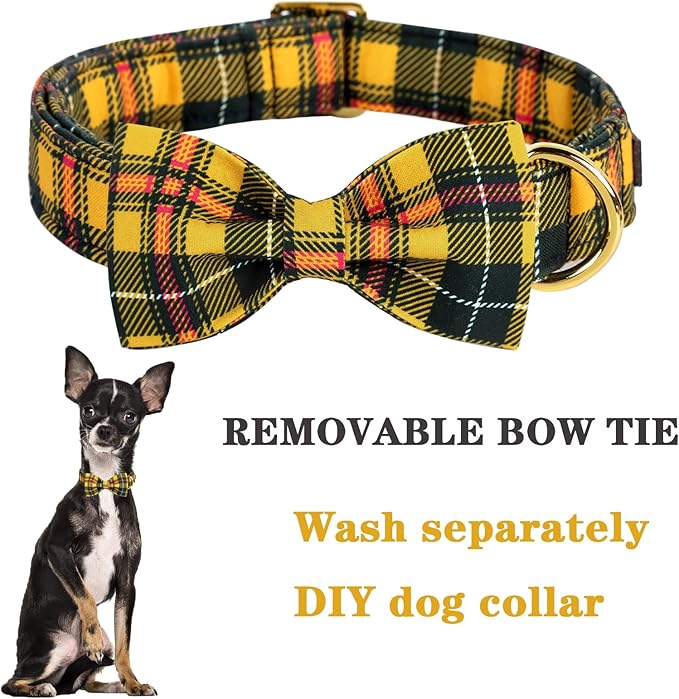 Unique style paws Bowtie Dog Collar Cotton Plaid